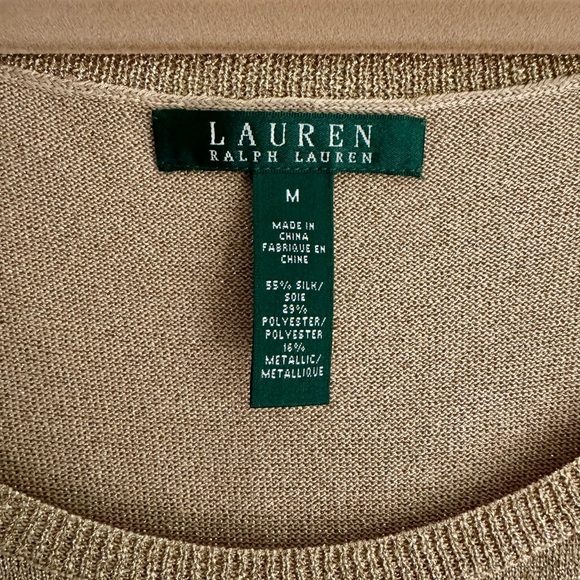 New Lauren Ralph Lauren Gold Metallic Knit Tank Top Sleeveless Resortwear Medium - Picture 6 of 6